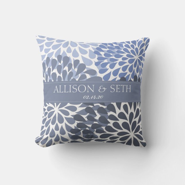 Chrysanthemum (Stonewash Blue) Wedding Shower Gift Throw Pillow (Front)