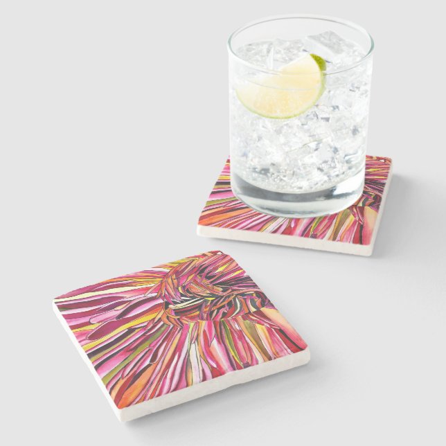 Chrysanthemum watercolor art flower stone coaster (Side)