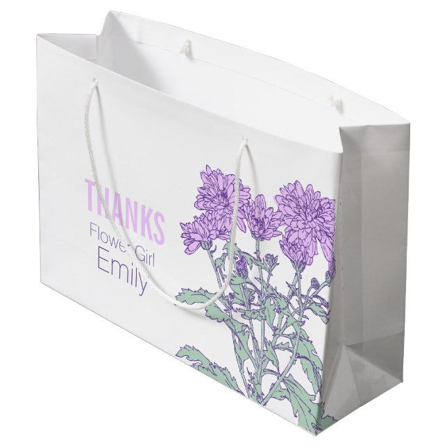 Chrysanthemum wedding flower girl purple favor bag (Back Angled)