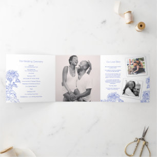 Chrysanthemum white blue flower drawing Tri-Fold program