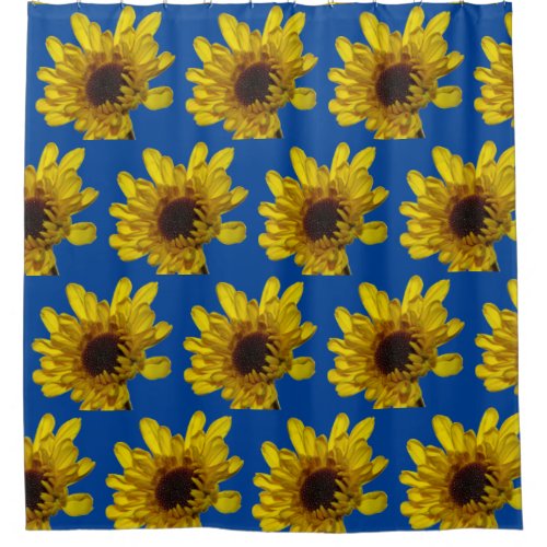 Chrysanthemum Yellow Flower Photo Template Blue Shower Curtain