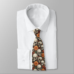 Chrysanthemums and Skulls Neck Tie