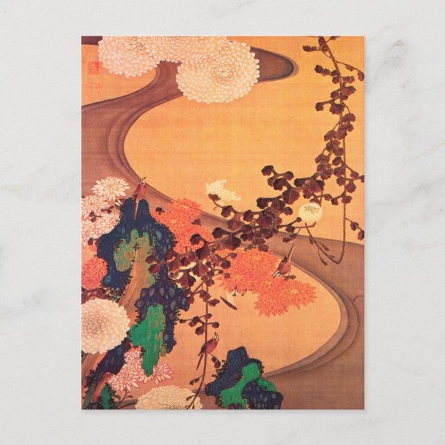 Chrysanthemums by a stream with rocks (1760) postcard (Front)