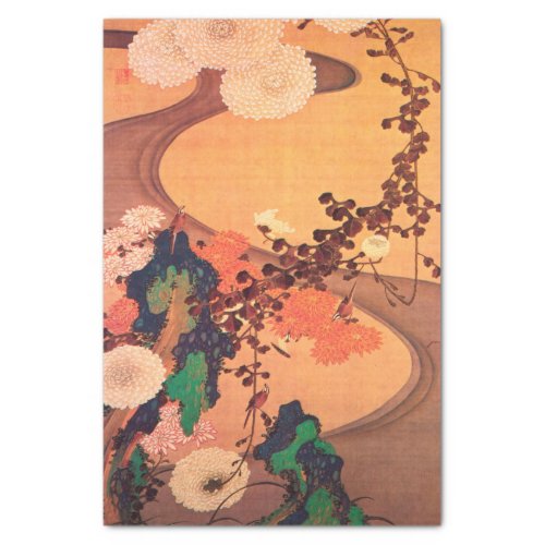 Chrysanthemums by a stream with rocks 1760 tissue paper