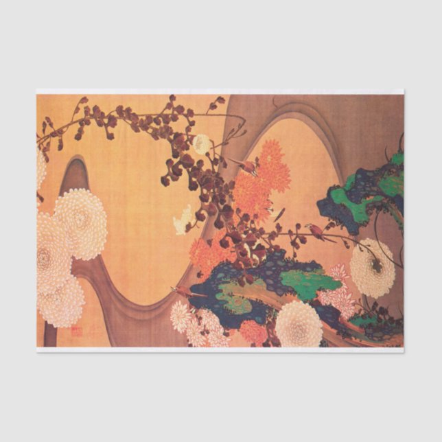 Chrysanthemums by a stream with rocks (1760) tissue paper (Front)