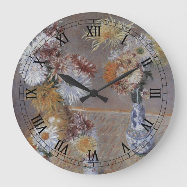 Chrysanthemums by Gustave Caillebotte Large Clock (Front)