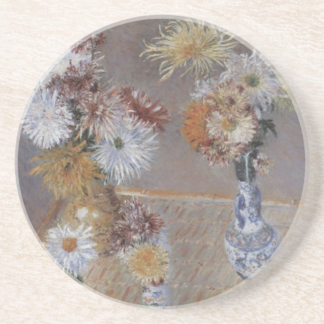 Chrysanthemums by Gustave Caillebotte Sandstone Coaster (Front)