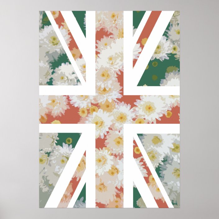 Chrysanthemums Flower Union Jack British(UK) Flag Poster