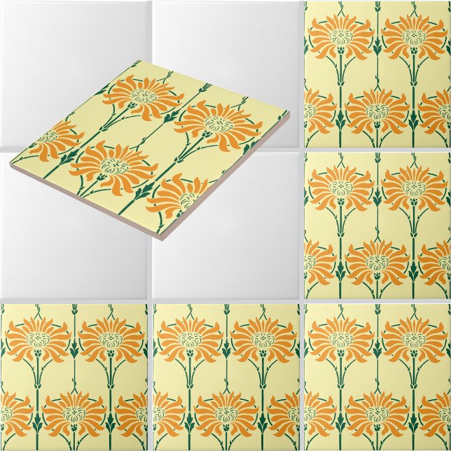 Chrysanthemums Flowers Art Nouveau Pattern Ceramic Tile (Creator Uploaded)