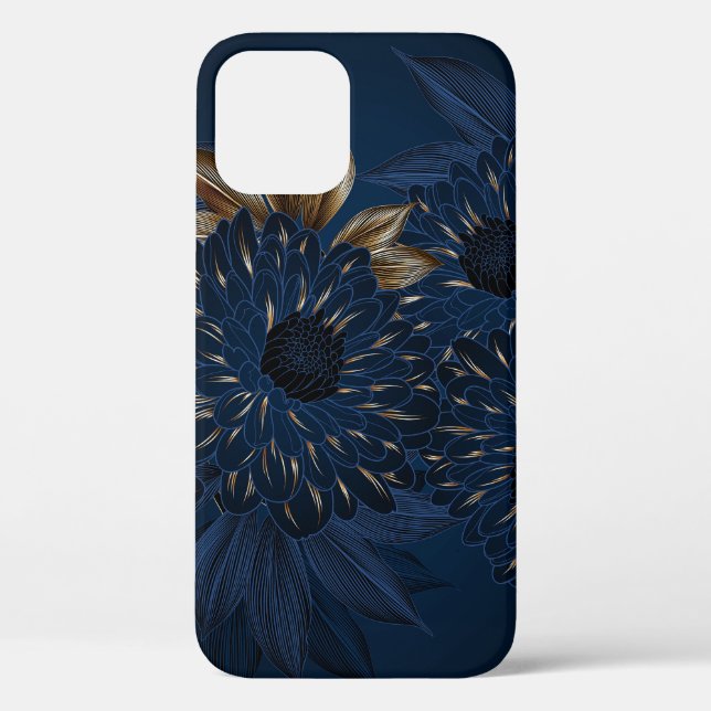 Chrysanthemums hand-drawn, elegant floral pattern. Case-Mate iPhone case (Back)