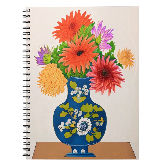 Chrysanthemums in a Blue Chinese Vase Notebook (Front)