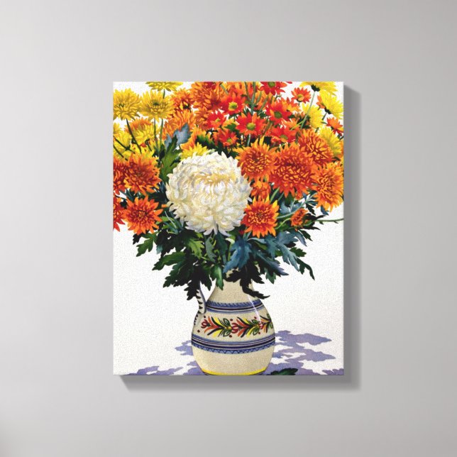 Chrysanthemums in a patterned jug 2005 canvas print (Front)