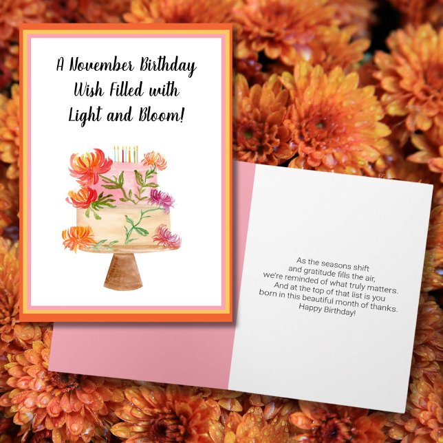 Chrysanthemums on Cake November Birthday  Card (Creator Uploaded)