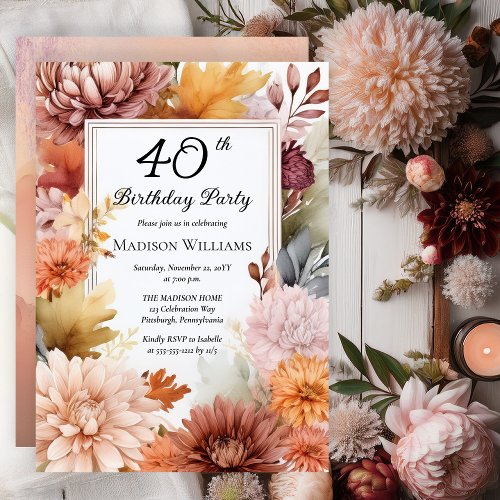 Chrysanthemums Peonies Floral 40th Birthday Party