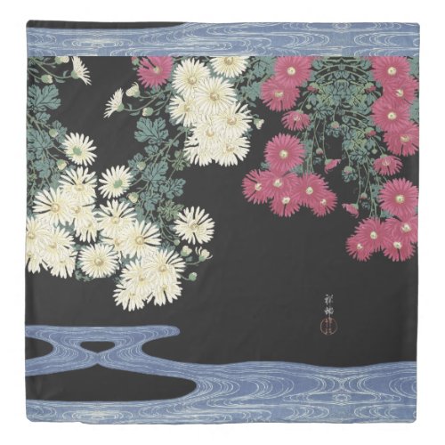 ChrysanthemumsRunning Water Japanese Floral Duvet Cover