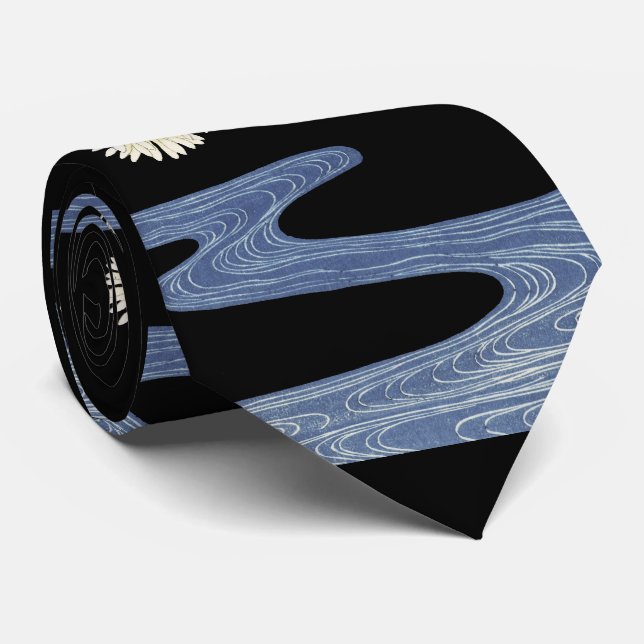Chrysanthemums,Running Water ,Japanese Floral Neck Tie (Rolled)