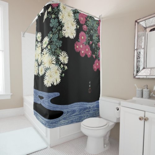 ChrysanthemumsRunning Water Japanese Floral Shower Curtain