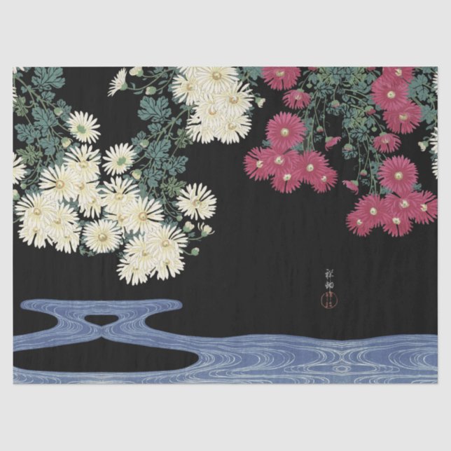 Chrysanthemums,Running Water ,Japanese Floral Tissue Paper (Front)