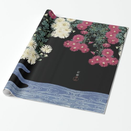 ChrysanthemumsRunning Water Japanese Floral Wrapping Paper