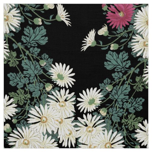 Chrysanthemums,Running Water,Zen Japanese Floral Fabric