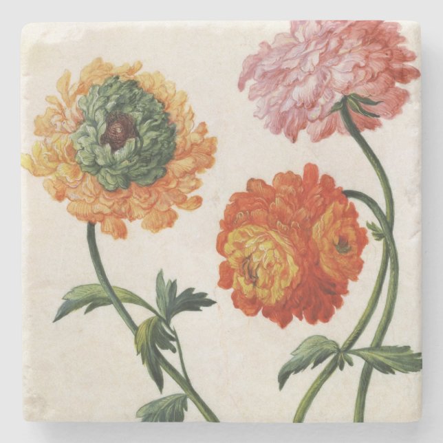 Chrysanthemums (w/c on paper) stone coaster (Front)