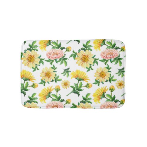 Chrysanthemums Watercolor Seamless Floral Design Bath Mat