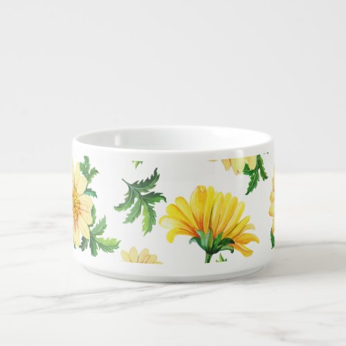 Chrysanthemums Watercolor Seamless Floral Design Bowl