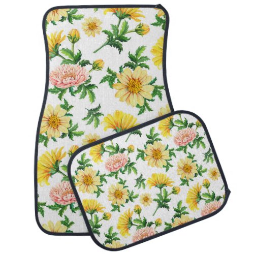 Chrysanthemums Watercolor Seamless Floral Design Car Floor Mat