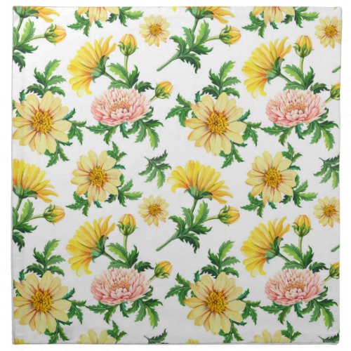Chrysanthemums Watercolor Seamless Floral Design Cloth Napkin
