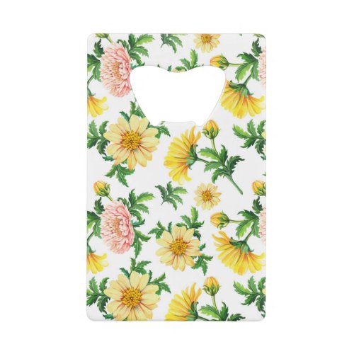 Chrysanthemums Watercolor Seamless Floral Design Credit Card Bottle Opener