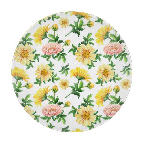 Chrysanthemums Watercolor Seamless Floral Design Cutting Board