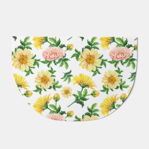Chrysanthemums Watercolor Seamless Floral Design Doormat