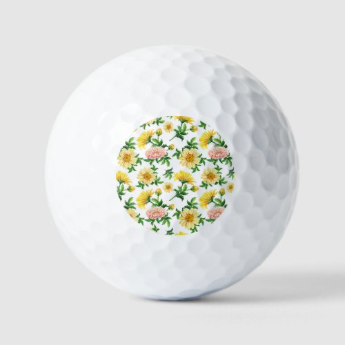 Chrysanthemums Watercolor Seamless Floral Design Golf Balls