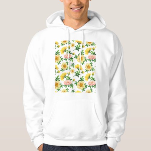 Chrysanthemums Watercolor Seamless Floral Design Hoodie
