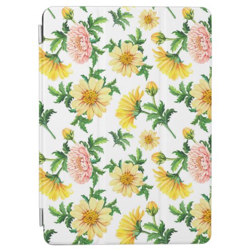 Chrysanthemums Watercolor Seamless Floral Design iPad Air Cover
