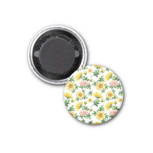 Chrysanthemums Watercolor Seamless Floral Design Magnet