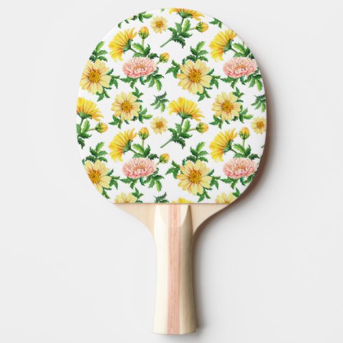 Chrysanthemums Watercolor Seamless Floral Design Ping Pong Paddle