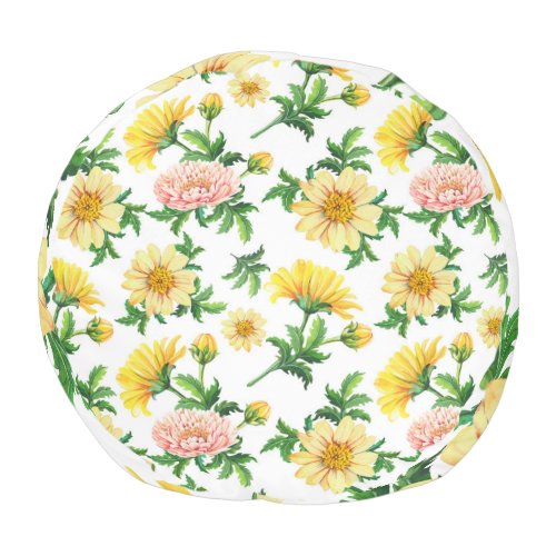 Chrysanthemums Watercolor Seamless Floral Design Pouf