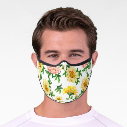 Chrysanthemums Watercolor Seamless Floral Design Premium Face Mask