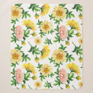 Chrysanthemums Watercolor: Seamless Floral Design Sherpa Blanket