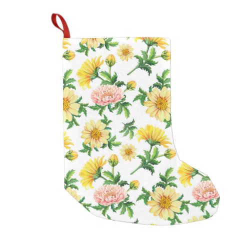 Chrysanthemums Watercolor Seamless Floral Design Small Christmas Stocking