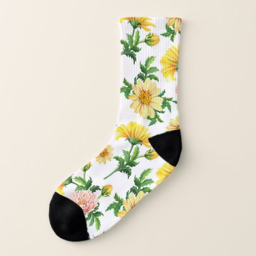 Chrysanthemums Watercolor Seamless Floral Design Socks