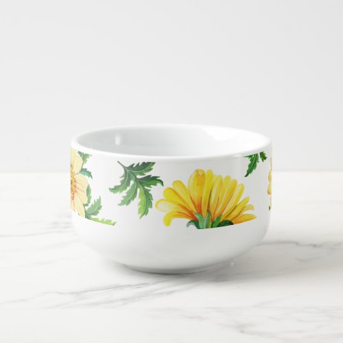 Chrysanthemums Watercolor Seamless Floral Design Soup Mug