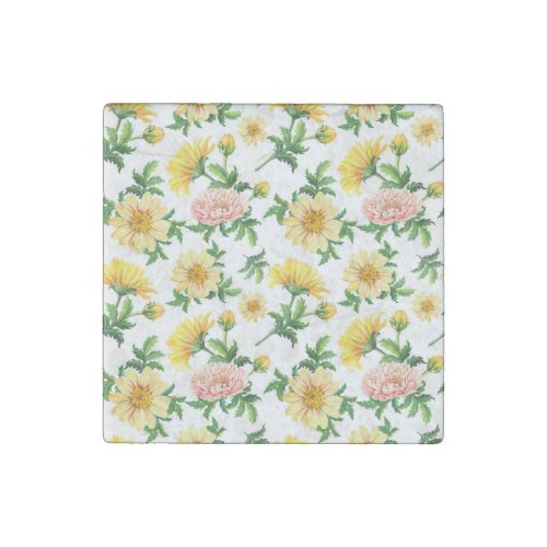 Chrysanthemums Watercolor Seamless Floral Design Stone Magnet