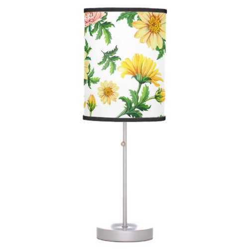 Chrysanthemums Watercolor Seamless Floral Design Table Lamp
