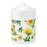 Chrysanthemums Watercolor: Seamless Floral Design Teapot