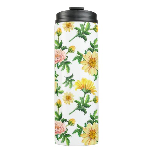 Chrysanthemums Watercolor Seamless Floral Design Thermal Tumbler