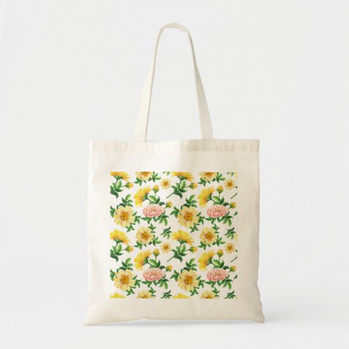 Chrysanthemums Watercolor Seamless Floral Design Tote Bag