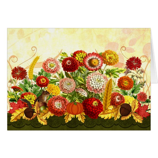 Chrysanthemums with Autumn Theme and Chipmunk Cards (Front Horizontal)