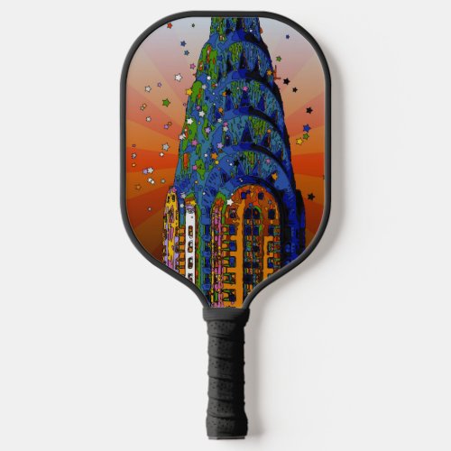 Chrysler Building 5 _ Psychedelic Style Pickleball Paddle